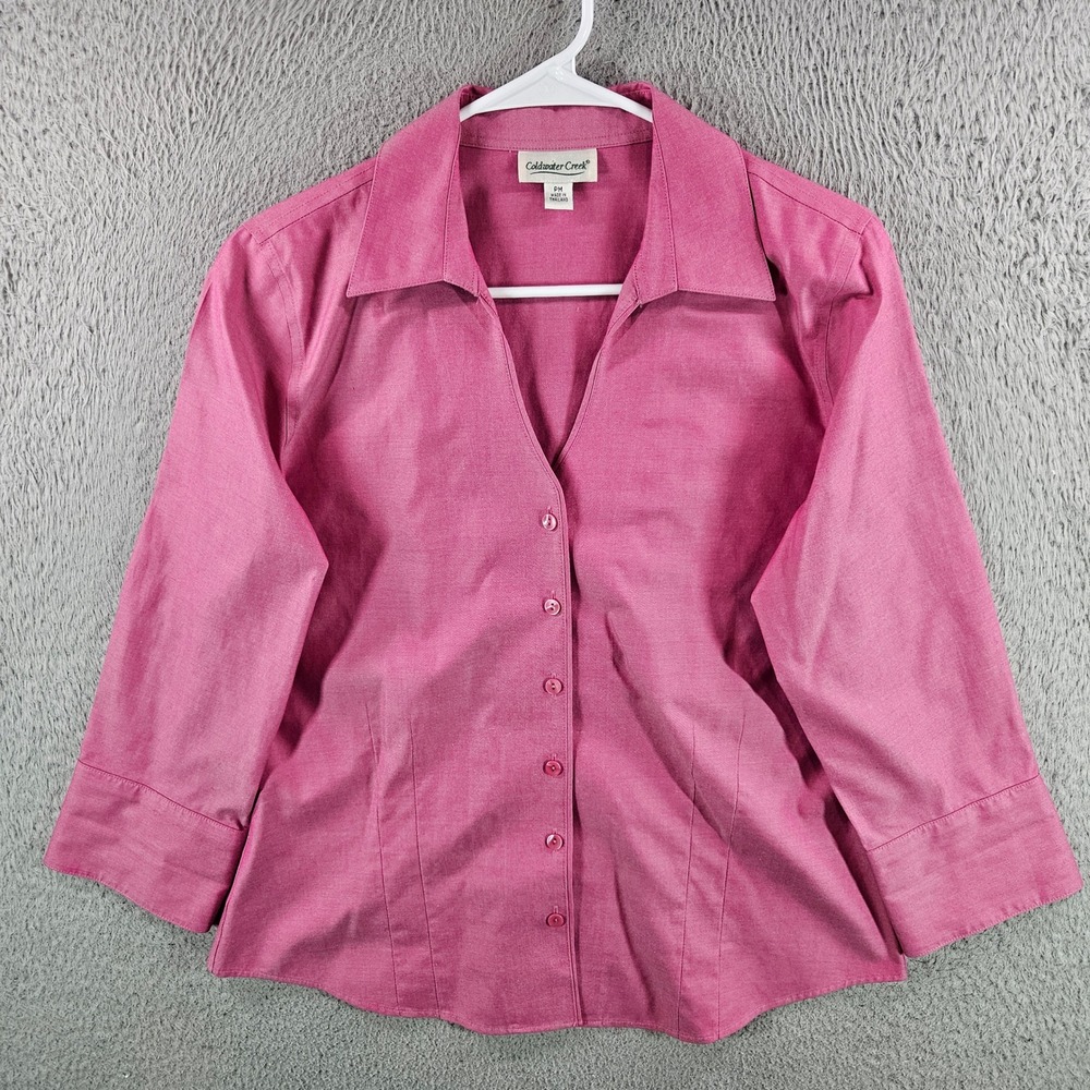 Coldwater Creek Womens Petite Pink 100% Cotton 3/4 Sleeve Button Up Blouse PM